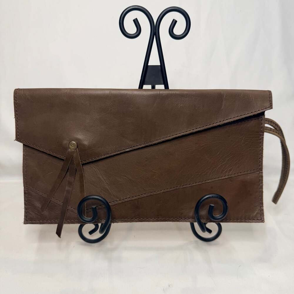 Raven + Lily Brown Leather Envelope Clutch
